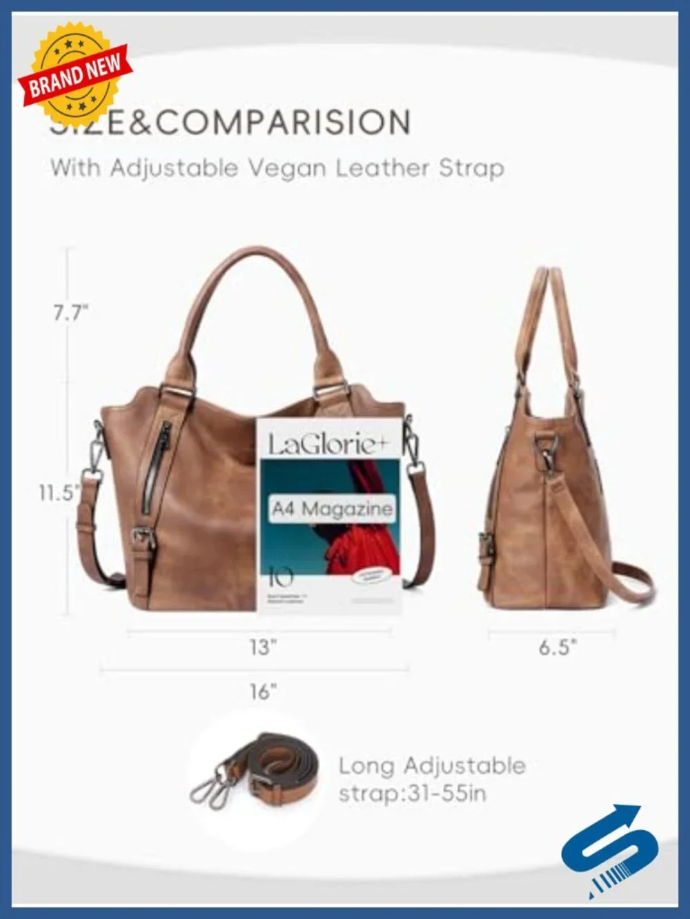 Vegan Leather Hobo Bag Tote with Multiple Pockets Adjustable Strap